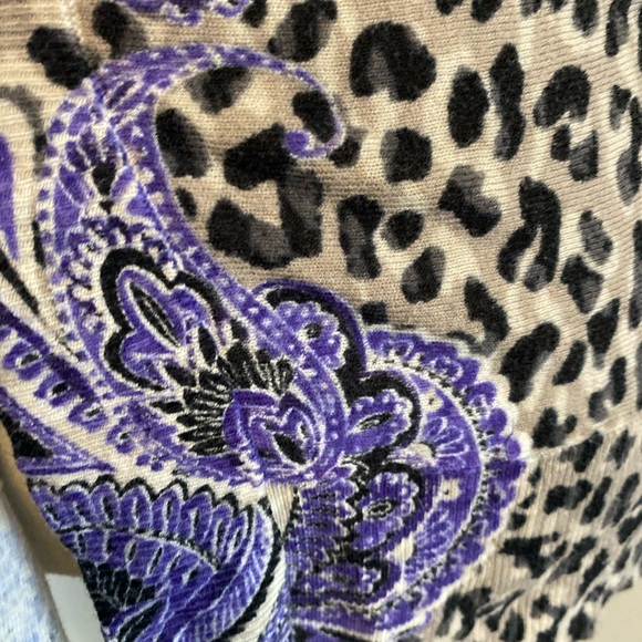 Women’s Chico’s Open Sweater Cardigan Leopard Purple Paisley Sz 2 Large - Picture 4 of 10